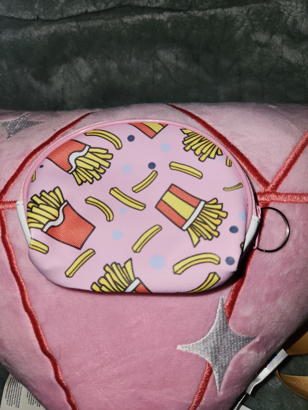Pink Kids Coin Pouch with French Fry Print